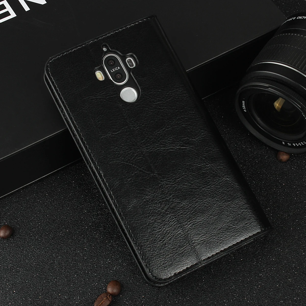 Роскошный чехол-кошелек для huawei Ascend mate 9 Кожаный Чехол Премиум откидная крышка для huawei mate 9 чехлы для телефонов - Цвет: Черный