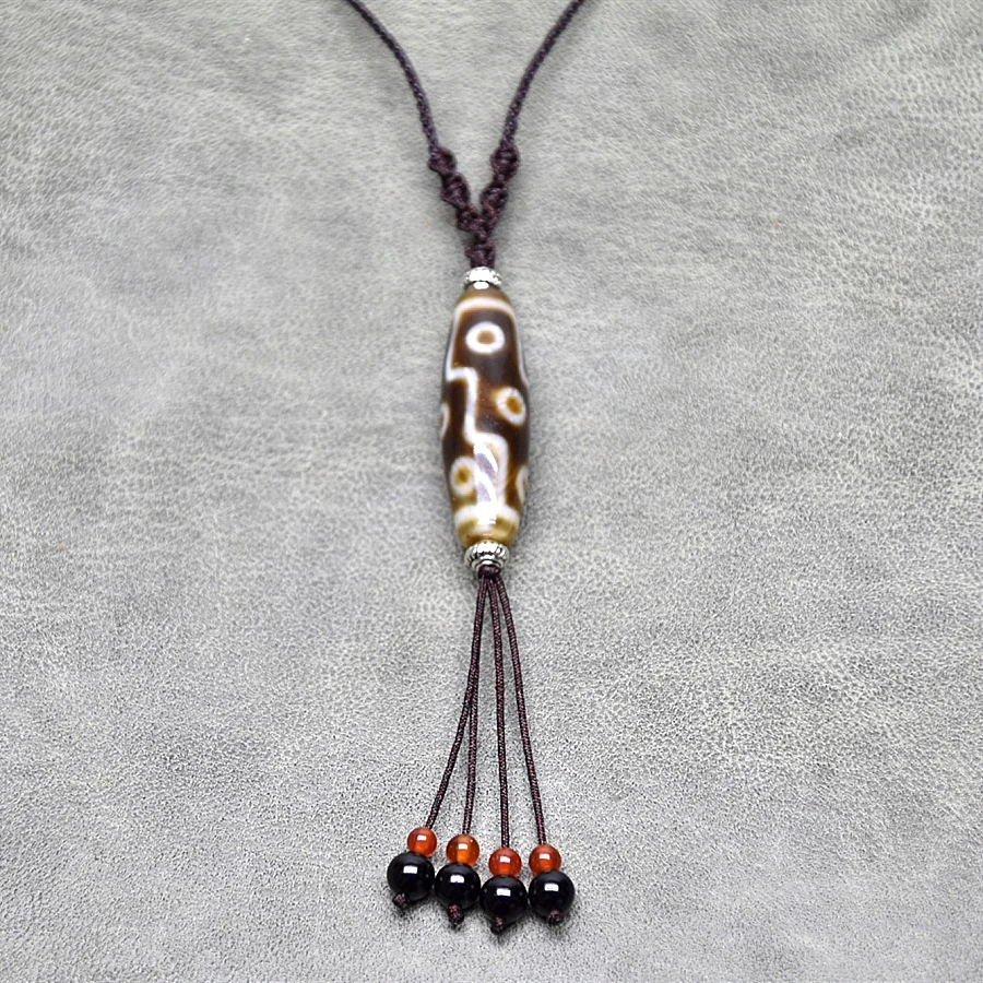 Кулон DZI из тибетского агата женское ожерелье с коричневой/белой гладкой