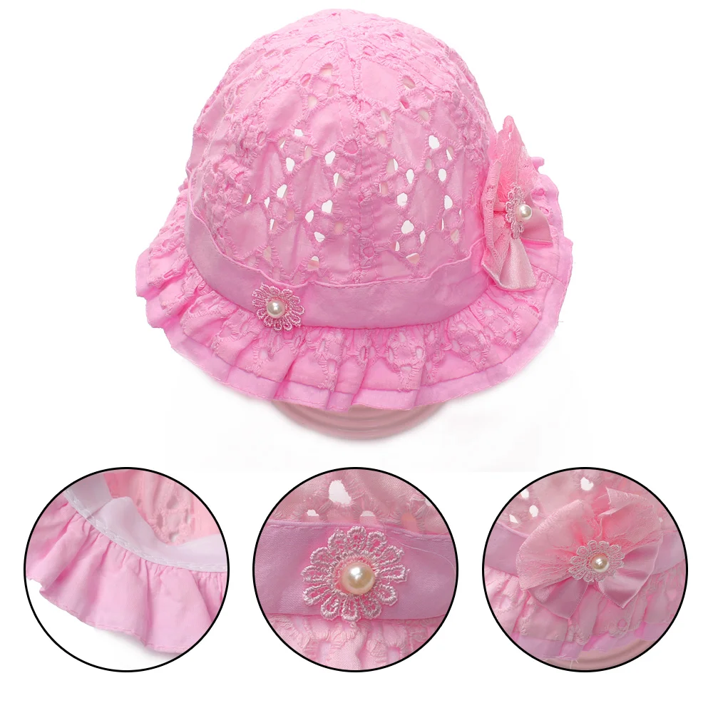 Hollow Bow Baby Girls Caps Cotton Sun Cap Floral Embroidered Hats Spring Summer Bucket Accessories | Детская одежда и обувь