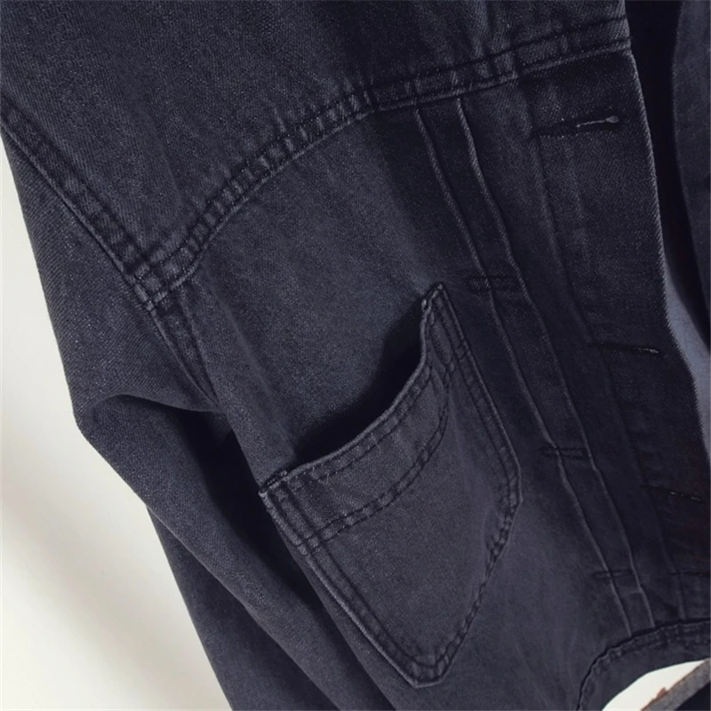 Vintage Long sleeve Black Denim Jacket Women Basic Coat Spring Autumn Short Jeans Outwear Loose Turndown Ladies Jean | Женская одежда