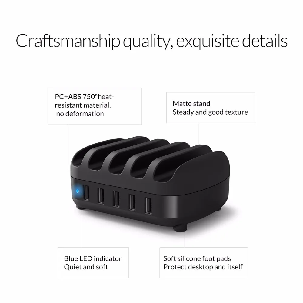 ORICO 40 Вт 5V2. 4A 5 портов USB Зарядное устройство Док-станция с держателем 5 usb зарядка для iPhone 6 7 смартфон Ноутбуки ПК быстрое зарядное устройство