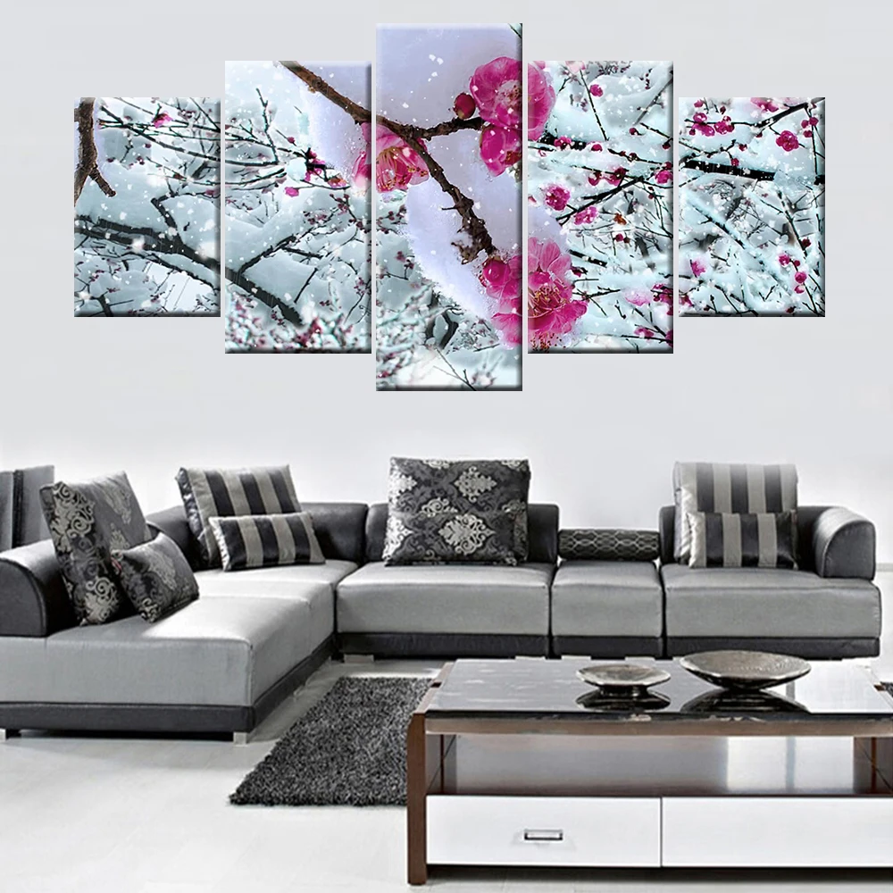 5 Pieces HD Print Painting Plum in the snow Modular For Modern Decorative Bedroom Living Room Home Wall Art Decor | Дом и сад