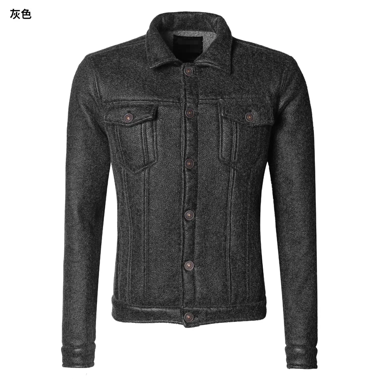 grey Для мужчин зимние платье Кофе меха Повседневное шерстяные куртка Slim Для Мужчин's Термальность карманы Европейский Стиль теплая брендовая Новая куртка f8235 - Цвет: grey
