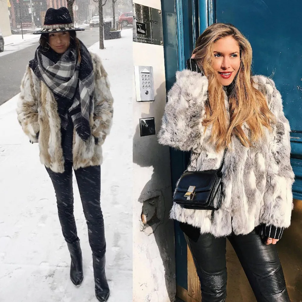 New Winter Fashion Trendy Real Fur Coat For Women Pieces Of Natural Rabbit Fur Coats Plus Size Genuine Leather Mid-long Fur coat