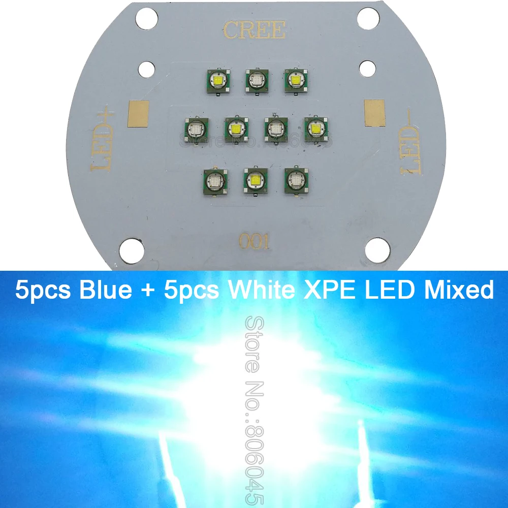 30 Вт Cree XPE XP E синий светодиод (5 шт.) + белый разноцветный светодиодный излучатель