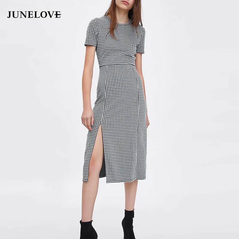 Женское летнее платье с коротким рукавом JuneLove женское сексуальное клетчатое