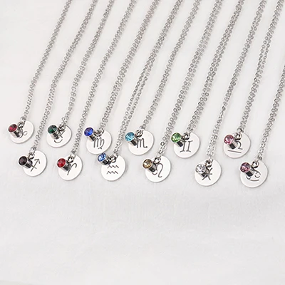 12 kind 12pcs Fnixtar камень рождения знаки Зодиака Подвески ожерелье зеркало польский нержавеющая сталь 12 Созвездие подвеска ожерелье 12 шт./лот - Окраска металла: 12 kind 12pcs