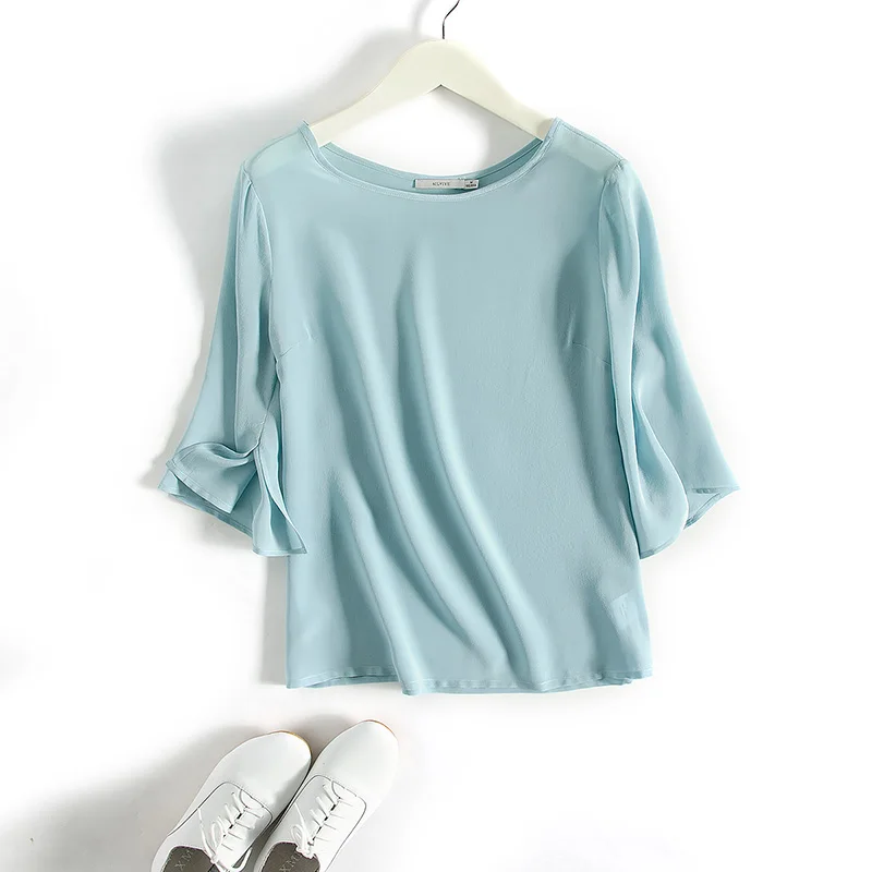 Женская свободная футболка из натурального шелка повседневный базовый топ 2019