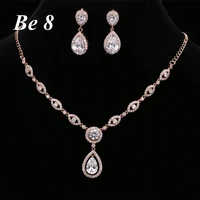 be8 brand beautful shiny water drop cubic zirconia jewelry sets women bridal gifts white gold color earring necklace sets s 019