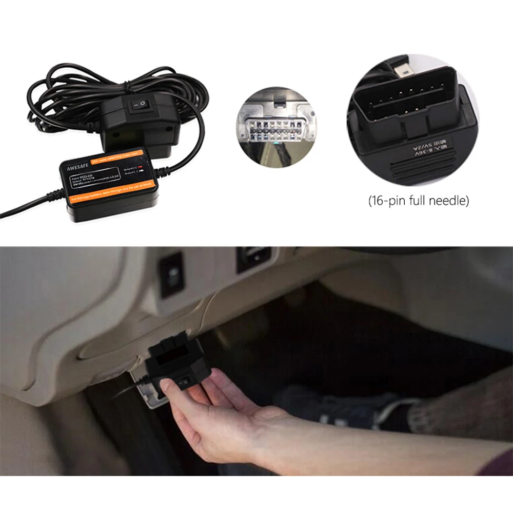 AWESAFE OBD Buck линии автомобиля Камера 24 часов парковка мониторинга Антирадары камера