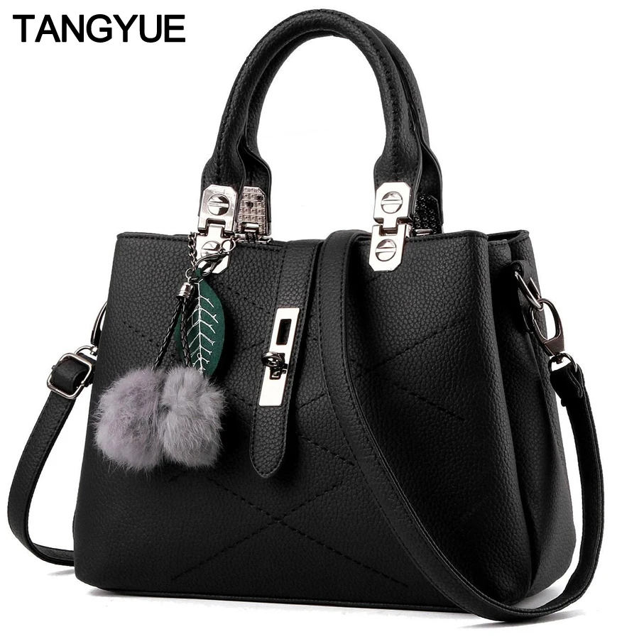 

TANGYUE Leather Bags Women's Shoulder Bag Black Handbags Small Soft Fashion PU Casual Hand Bag for Grils Crossbody sac a main