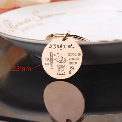 rose gold Детский брелок для ключей на заказ, брелок для ключей для новорожденного, брелок для ключей, подарок для папы и мамы, новая сумка для ребенка, очаровательный подарок - Цвет: rose gold