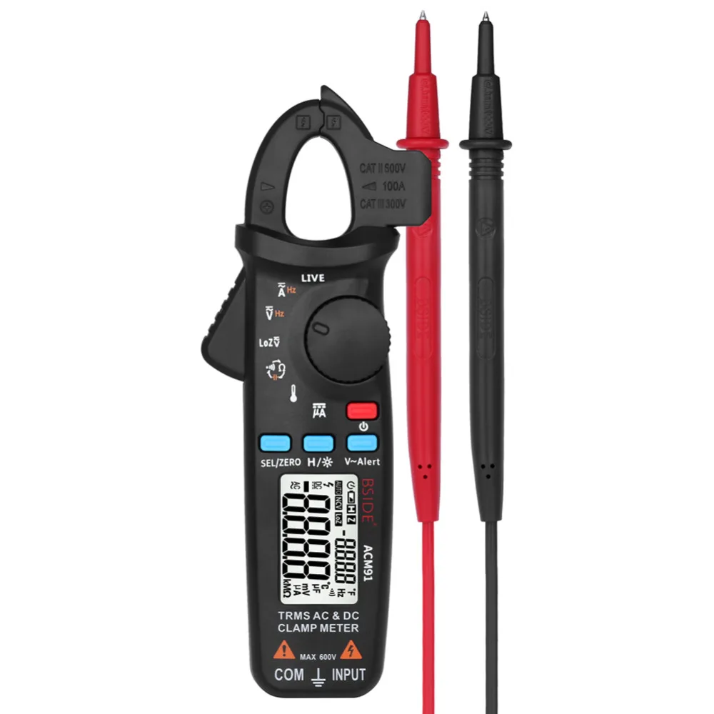 

BSIDE ACM91 Digital Clamp Meter 1mA AC/DC Current True RMS Auto-Ranging 6000 Counts Meter Hz Temperature Capacitance Live