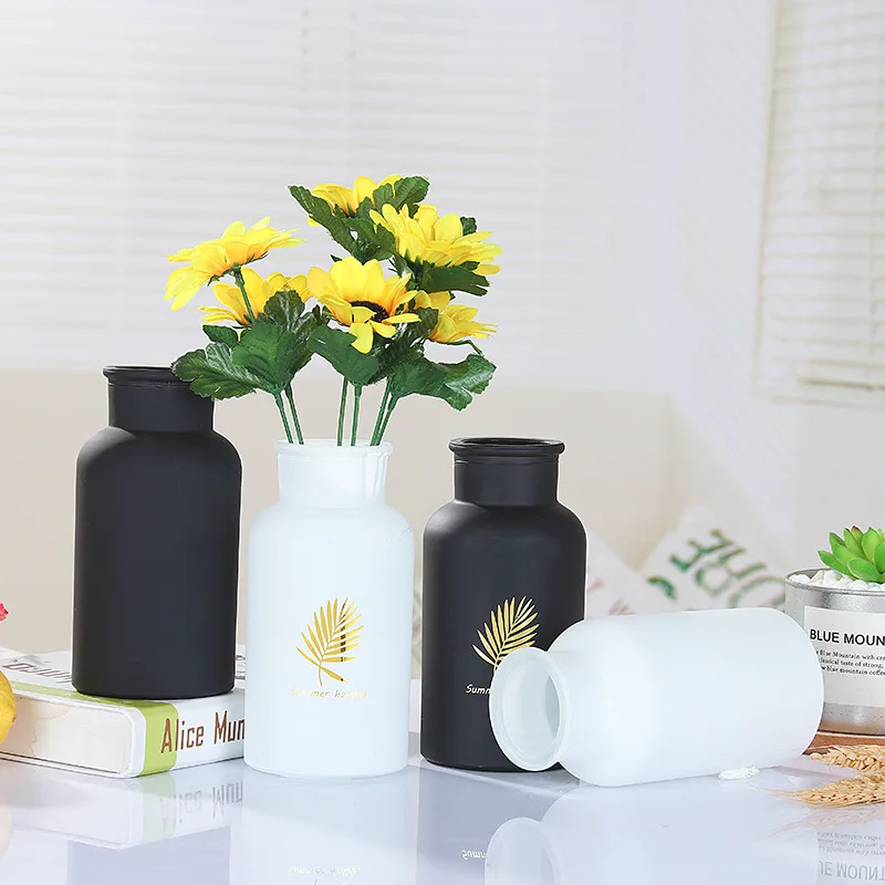 Glass Vase Nordic White/Black Sandblasting Vase Glass Flower Vases Dried Flower Bottle Bar Home Decor Fun Gifts Dropshipping