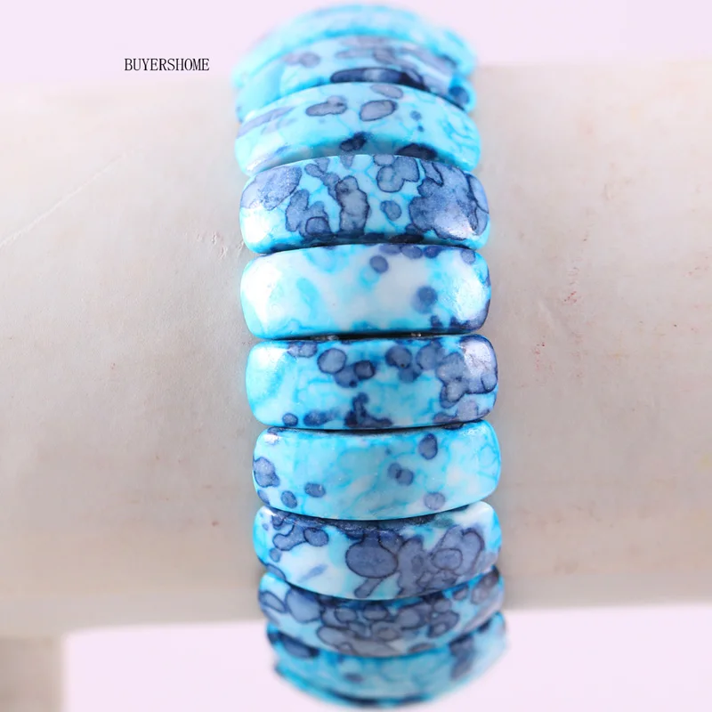 Blue Ocean Jasper Женские ювелирные изделия, растягивающиеся натуральные бусины, голубой, коричневый, розовый, фиолетовый, зеленый, Океанский камень, браслет, 7 дюймов, 1 шт - Окраска металла: Blue Ocean Jasper