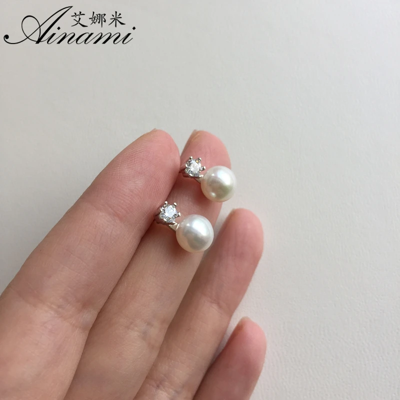 [Ainami] Мода Серьги с жемчугом 100% настоящий натуральный пресноводный жемчуг серьги