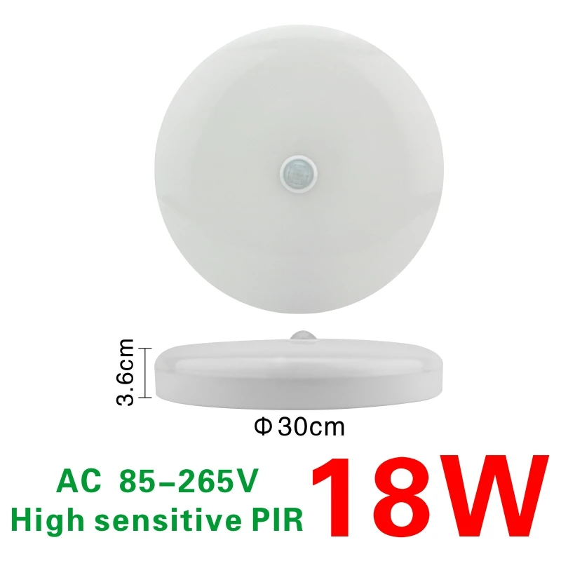 18W PIR Sensor Светодиодный потолочный светильник 8 Вт 18 Вт с датчиком движения PIR, монтируемый на поверхности, автоматический умный светильник с управлением звуками переменного тока 110 В 220 В, Круглый панельный светильник - Цвет корпуса: 18W PIR Sensor