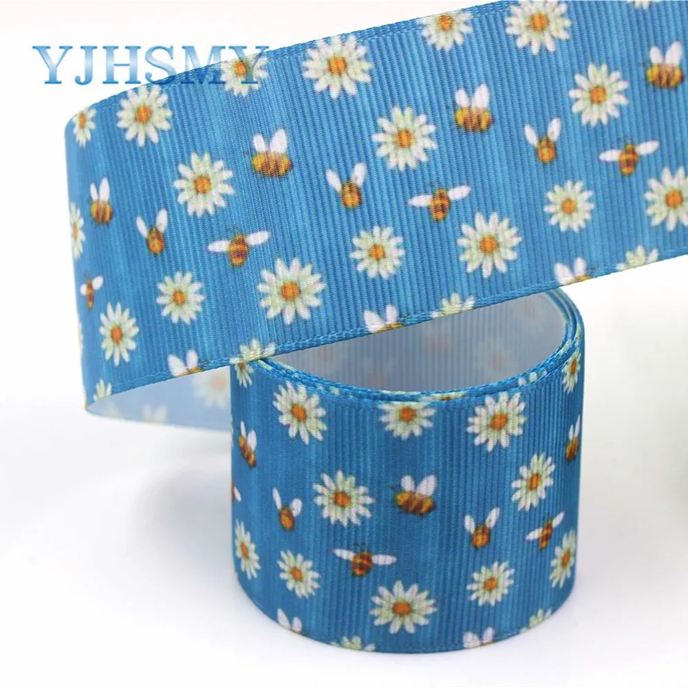 YJHSMY I 19411 977 10 ярдов 38 мм мультфильм цветок термопечать grosgrain ленты Бант колпачок DIY