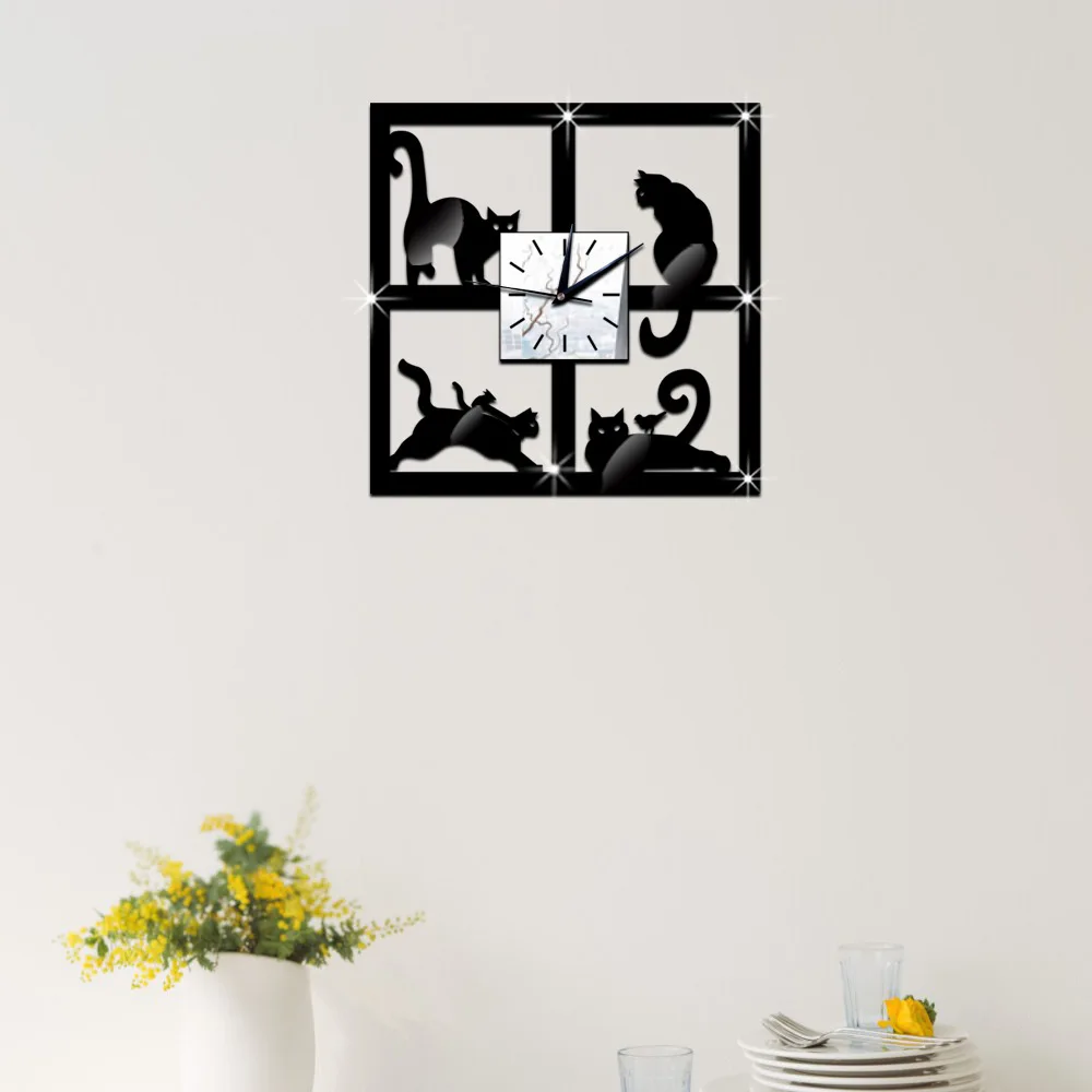 Креативные настенные часы с изображением черной кошки 3 d экологически
