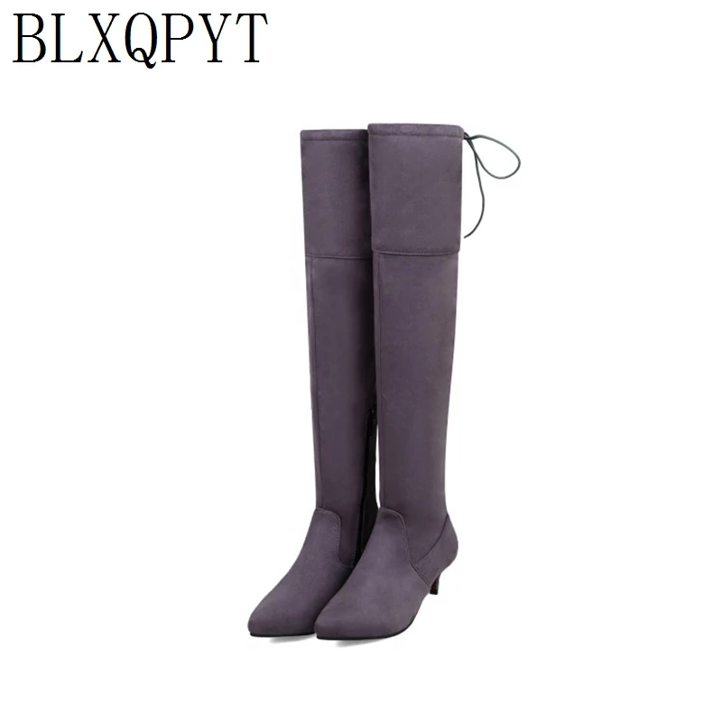 

BLXQPYT Winter Autumn Boots Big Size 33-48 Over The Knee Boots Women Med Heels Zip Long Pointed Toe Platform Knight shoes Z806