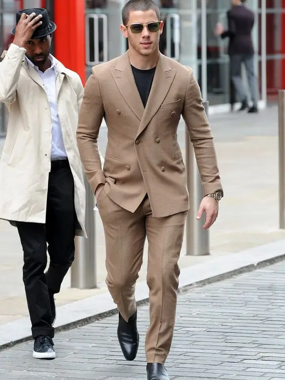 

2017 Latest Coat Pant Design Brown Khaki Double Breasted Men Suit Groom Suits Tuxedo Slim Fit Custom 2 Piece Prom Blazer Ternos