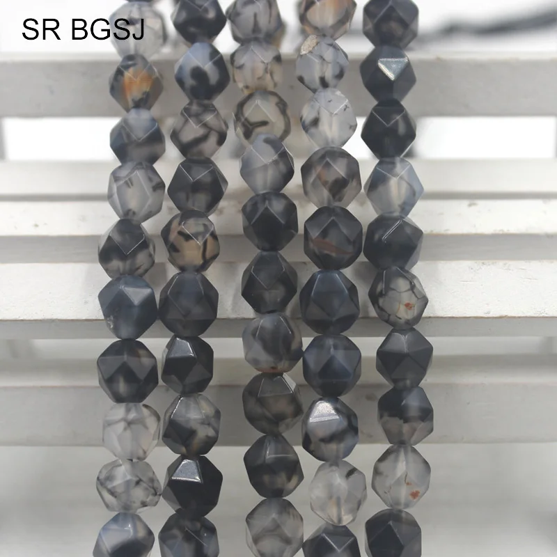 Бесплатная доставка 8 мм граненые круглые полигональные черные огненные Агаты