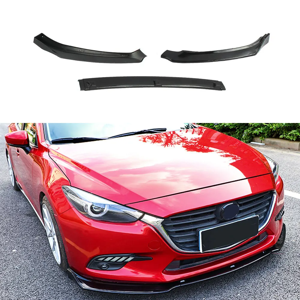 Яркий черный Передний бампер 3-ступенчатый спойлер для губ подходит MAZDA 3 AXELA 2014-2019