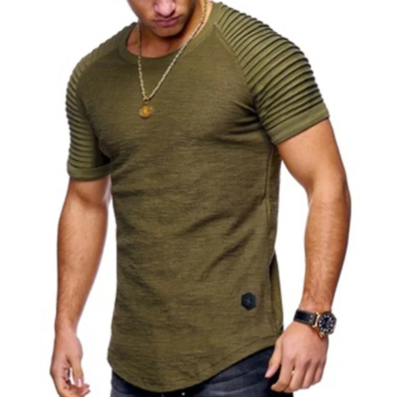 

2019 Men T-shirt casual shoulder bamboo knot line Pure color casual short T-shirt
