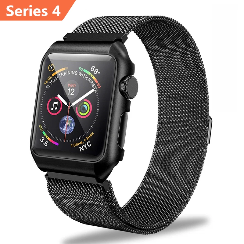 ASHEI для Apple Watch Series 4 Milanese Loop Band с металлическим защитным корпусом браслет на запястье для iWatch 40 мм 44 мм 38 мм 42 мм ремешок