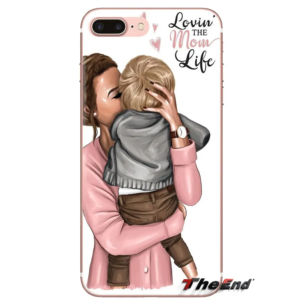 Черные коричневые волосы для мамы и дочки чехлы телефона samsung Galaxy S3 S4 S5 Mini S6 S7 Edge S8