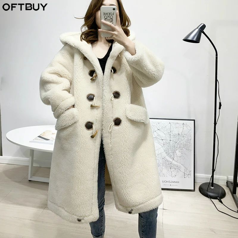 Женская Шуба из искусственного меха OFTBUY уличная с капюшоном 50% шерсти и ягненка