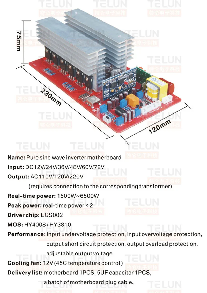 TELUN 1500 Вт 3000 Вт 6500 Вт DC12V/24 В/36 В/48 В/60 в к AC 220 В 110 В Чистая синусоида Высокая мощность трансформатор инвертора частоты
