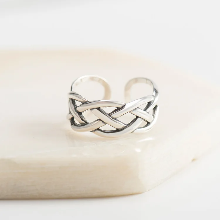YPAY Vintage Hollow Woven Open Rings for Women Real 925 Sterling Silver Finger Ring Bague Fine Accessories Jewelry Gift YMR096 | Украшения