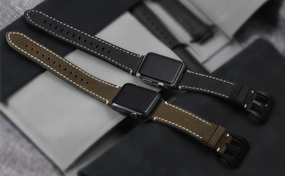 CHIMAERA Apple Watch ремешок ручной работы черный армейский зеленый винтажный из