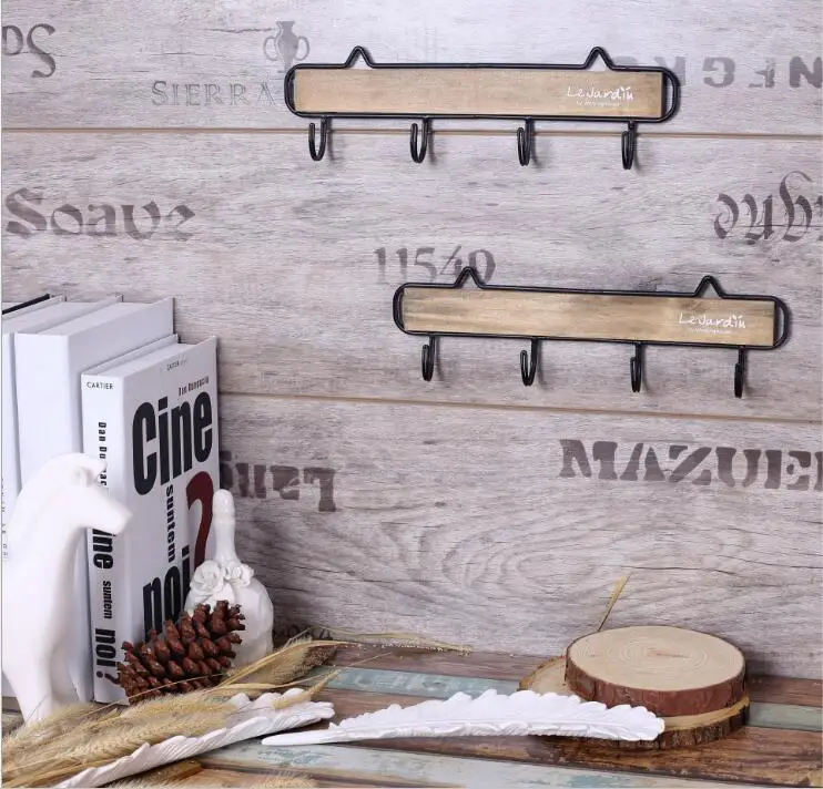 2 шт./лот Винтаж Стиль Металл и деревянные стены стеллаж для хранения с крючком