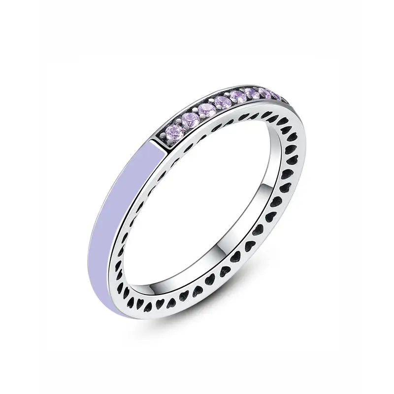 Lavender 925 пробы Серебряное кольцо Radiant сердце палец стекируемые кольца Кристалл CZ для Для женщин свадебные Обручение подарок ювелирные изделия - Цвет основного камня: Lavender