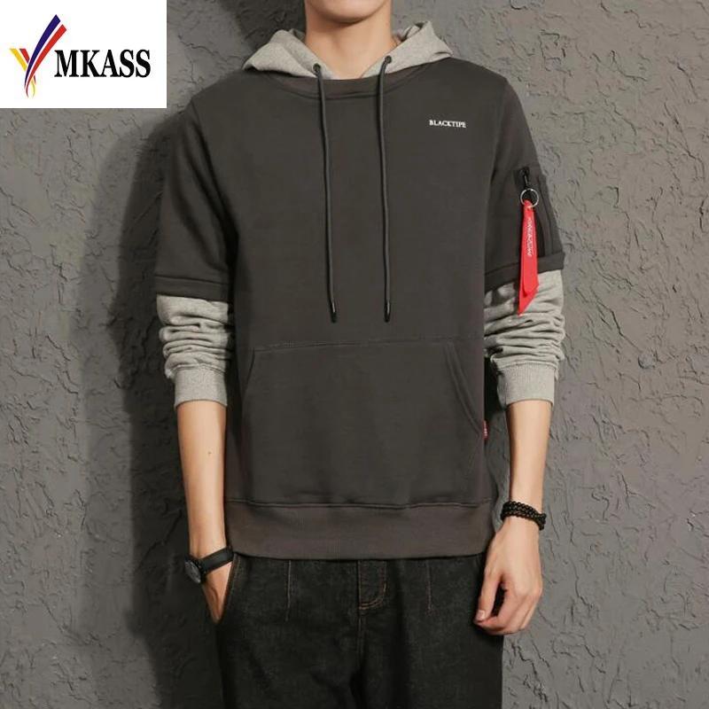 Мужской спортивный костюм с капюшоном толстовка и карманами на завязках пальто