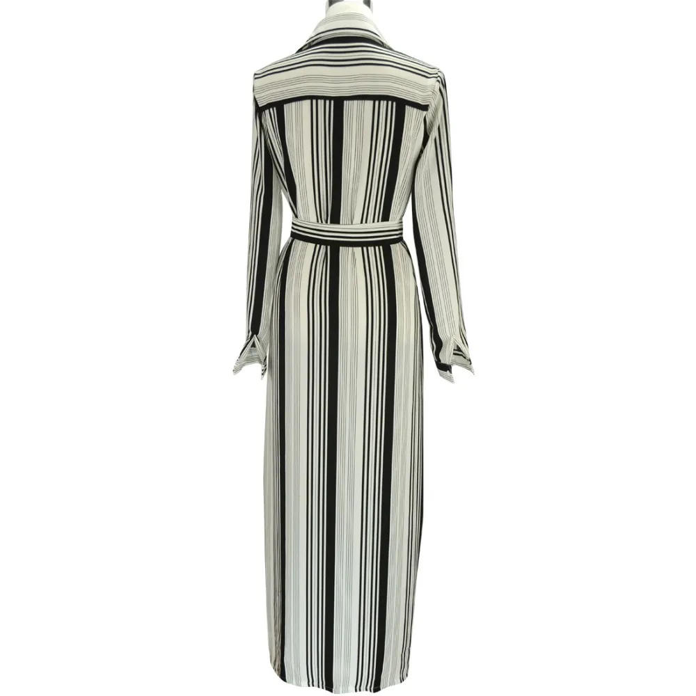 Черно белое Полосатое Макси платье рубашка Длинное Элегантное макси для