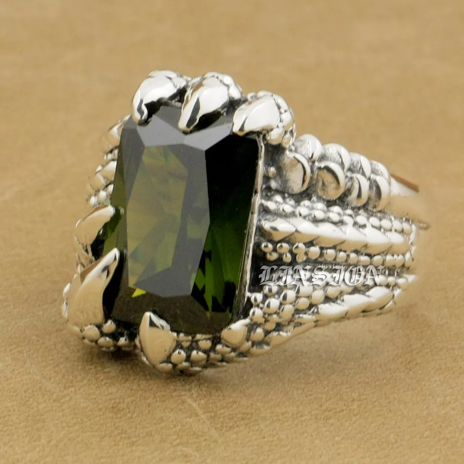 Мужское байкерское кольцо с когтями дракона черное оливковое кубическим