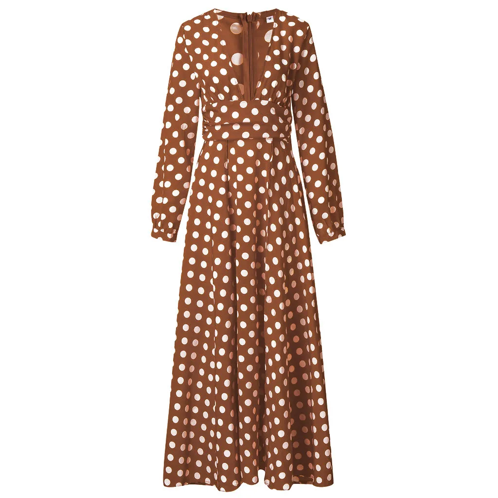 Женское платье в горошек длинное Пляжное Платье макси с v-образным вырезом летнее