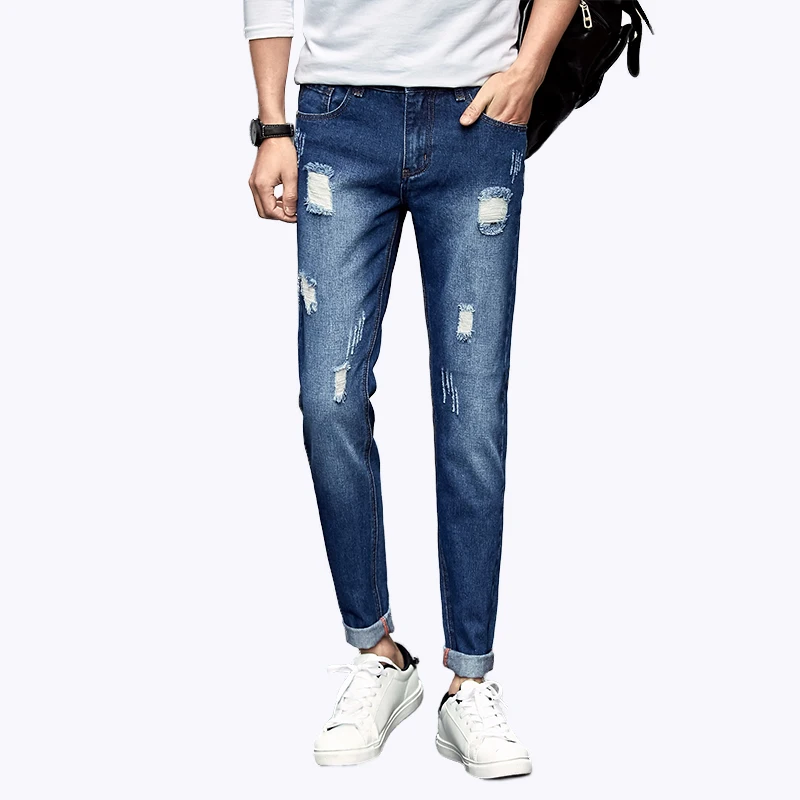 Мужская версия Корейской моды тонкий ноги сломанные отверстия джинсы мужские