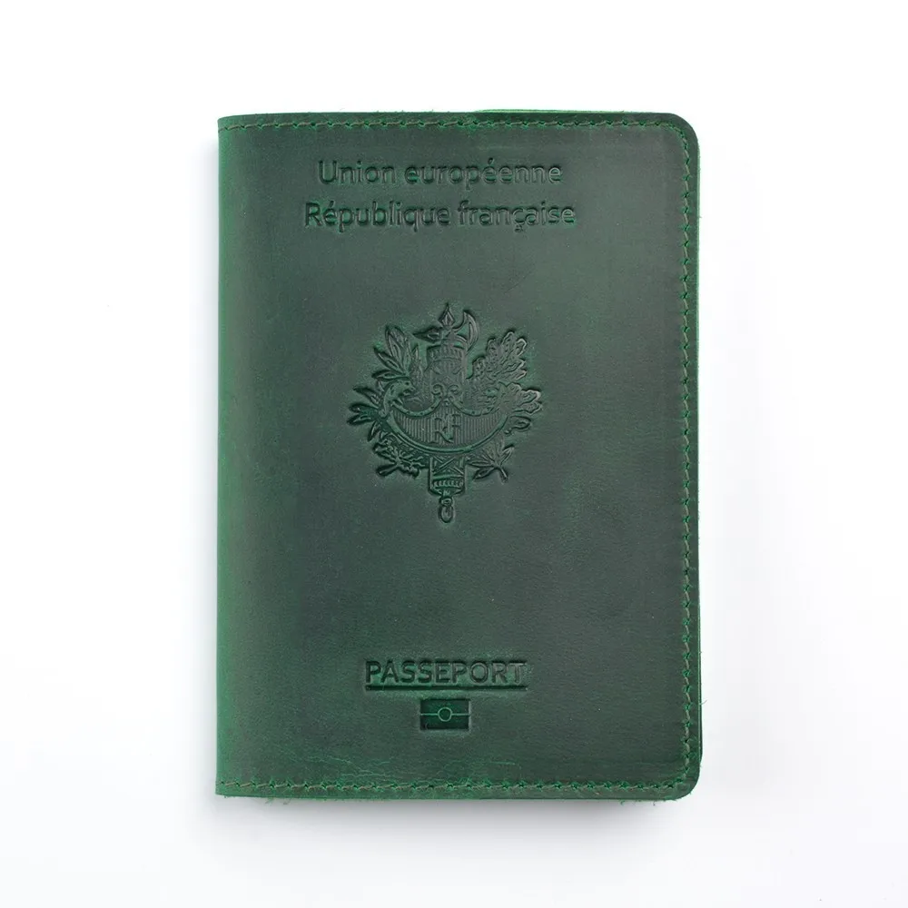 Green Новое поступление, натуральная кожа, Обложка для французского паспорта, для мужчин и женщин, кредитный держатель для карт, французский чехол для паспорта, кошелек для путешествий - Цвет: Green