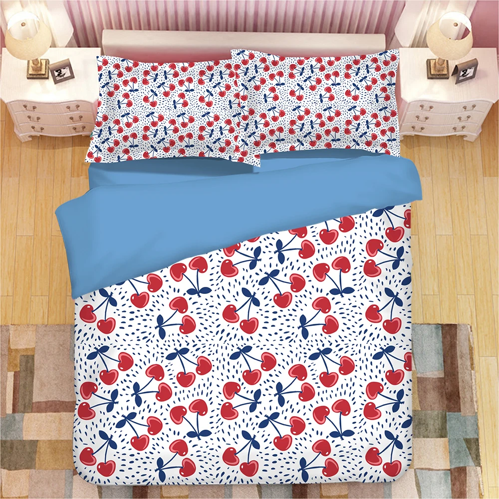 Комплект постельного белья с 3d изображением вишни пододеяльником в виде фруктов