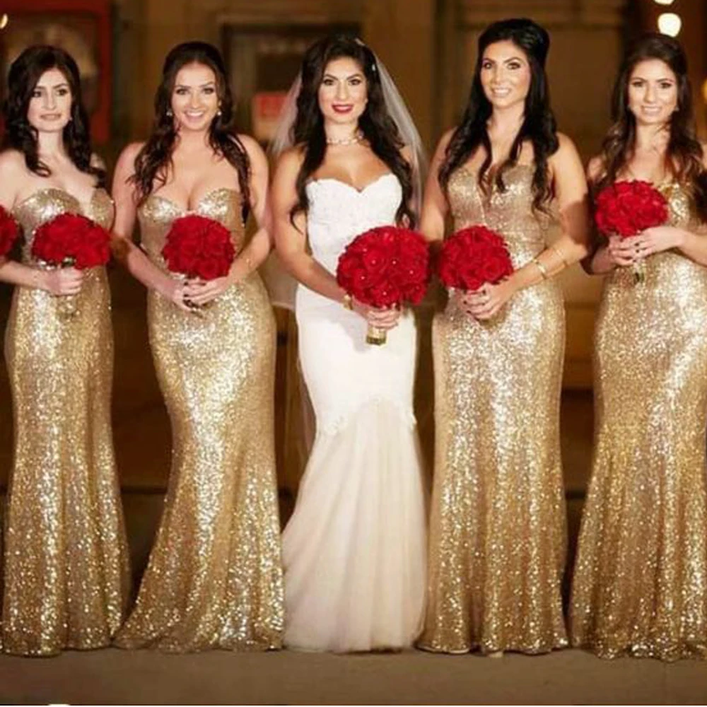 

sequins bridesmaid dresses 2020 sweetheart neckline sparkly gold mermaid wedding guest dresses long party dress for wedding