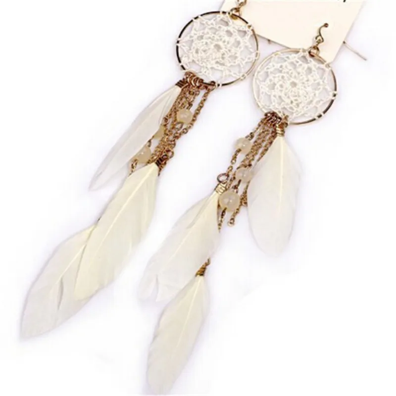 

Fashion Jewelry 2017 New Bohemia Feather Beads Long Design Dream Catcher Drop Earrings for Women