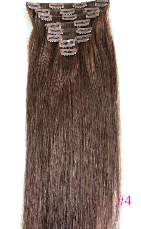 ZZHAIR, 100 г-160 г, 1"-26", волосы remy, 8 шт. в наборе, человеческие волосы для наращивания на всю голову, Натуральные Прямые Волосы - Цвет: #4