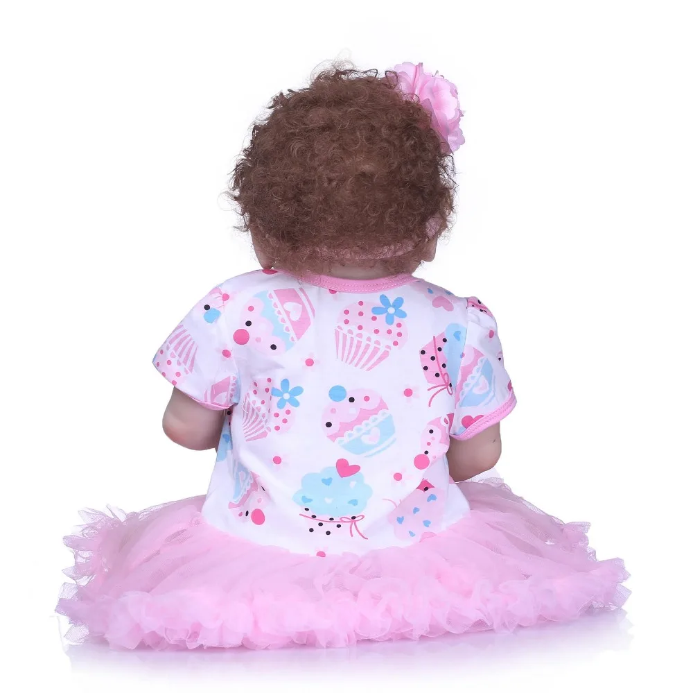 Lifelike Silicone Reborn Baby Menina Newborn Dolls Full Vinyl body Rooted Curly Fiber Hair Kids Playmates and Toys Birthday | Игрушки и