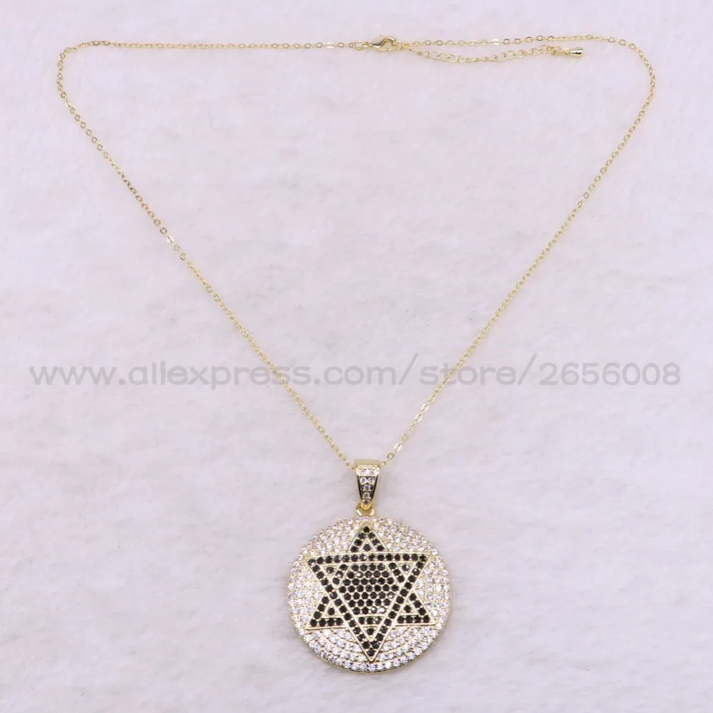 Micro Pave Циркон круглый кулон со Звездой Кулон neckcklace разноцветные металлический кулон ожерелье тонкий цепи ожерелье 3474