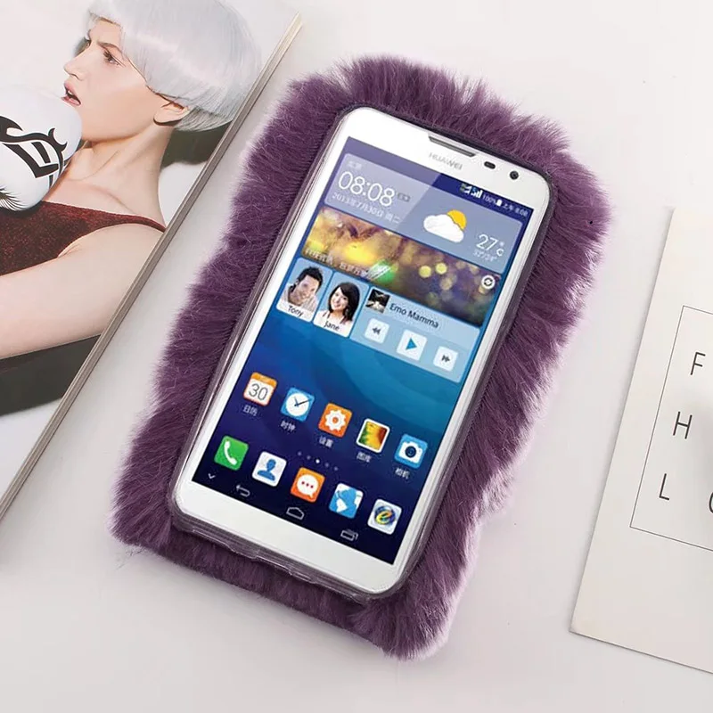 Пушистый чехол Vonada для Huawei Y6 II милый плюшевый мягкий из ТПУ с бриллиантами и
