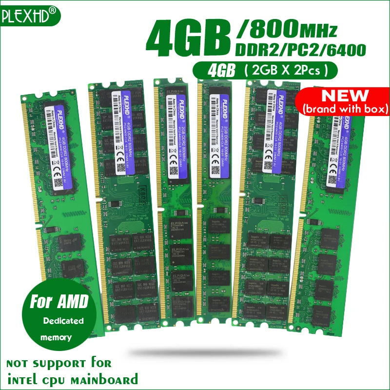 PLEXHD Новый 4 Гб (2 ГБ X 2 шт) DDR2 PC2-6400 800 МГц для настольных ПК DIMM 2G PC2 6400 оперативная